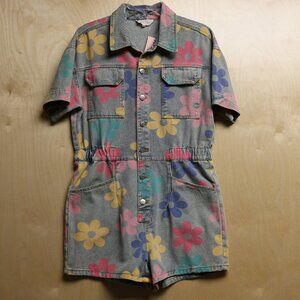 Peach Love California Denim Romper with Flowers NWT Women's Sz Medium